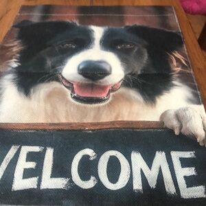 Welcome border collie garden flag double sided